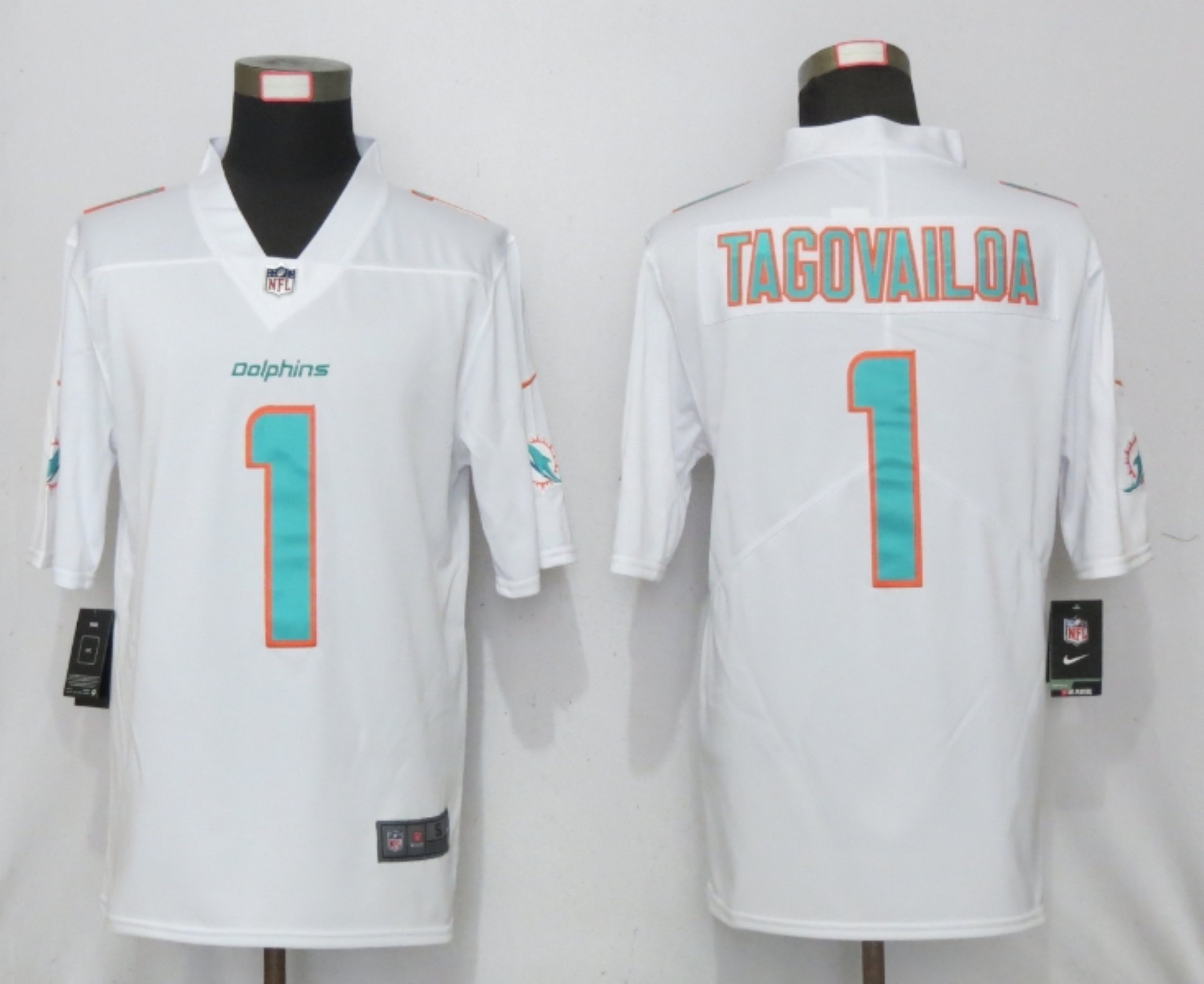 Men New Nike Miami Dolphins 1 Tagovailoa White 2020 Vapor Limited Jersey